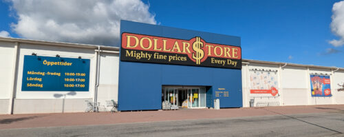 Bild på butiksfront för Dollarstore butik på Handelsplats Center Syd Löddeköpinge.