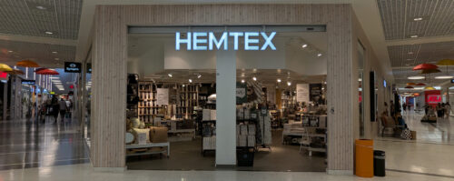 Bild på butiksfront för Hemtex butik på Handelsplats Center Syd Löddeköpinge.